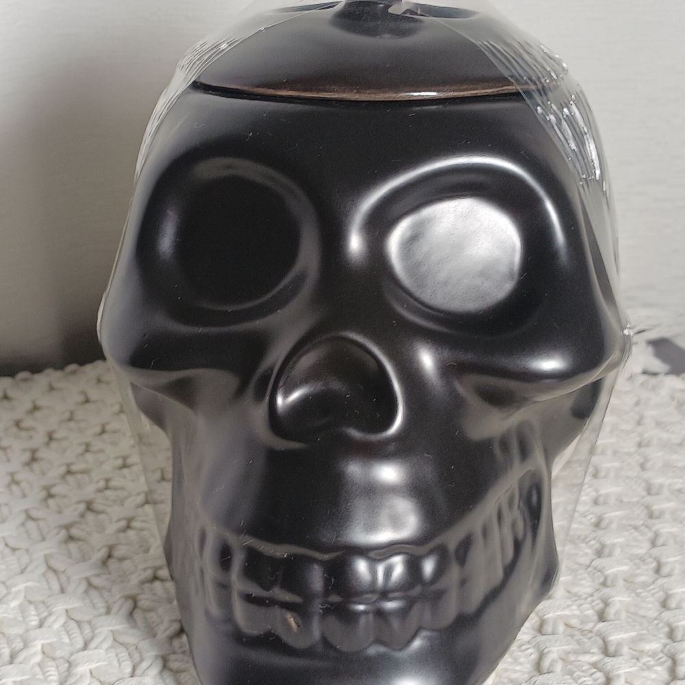 New Goth Matte Black Skull Cookie Jar Canister Halloween Skeleton Gothic